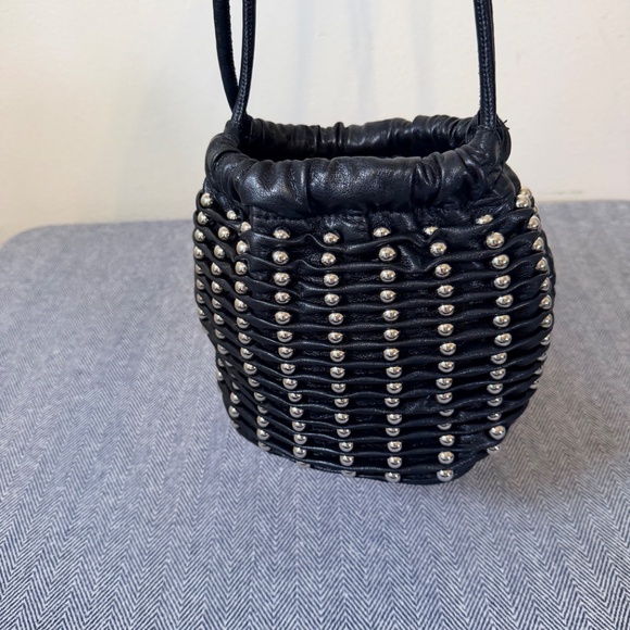 ZARA - Studded Soft Black Drawstring Bucket Bag - Picture 3 of 10